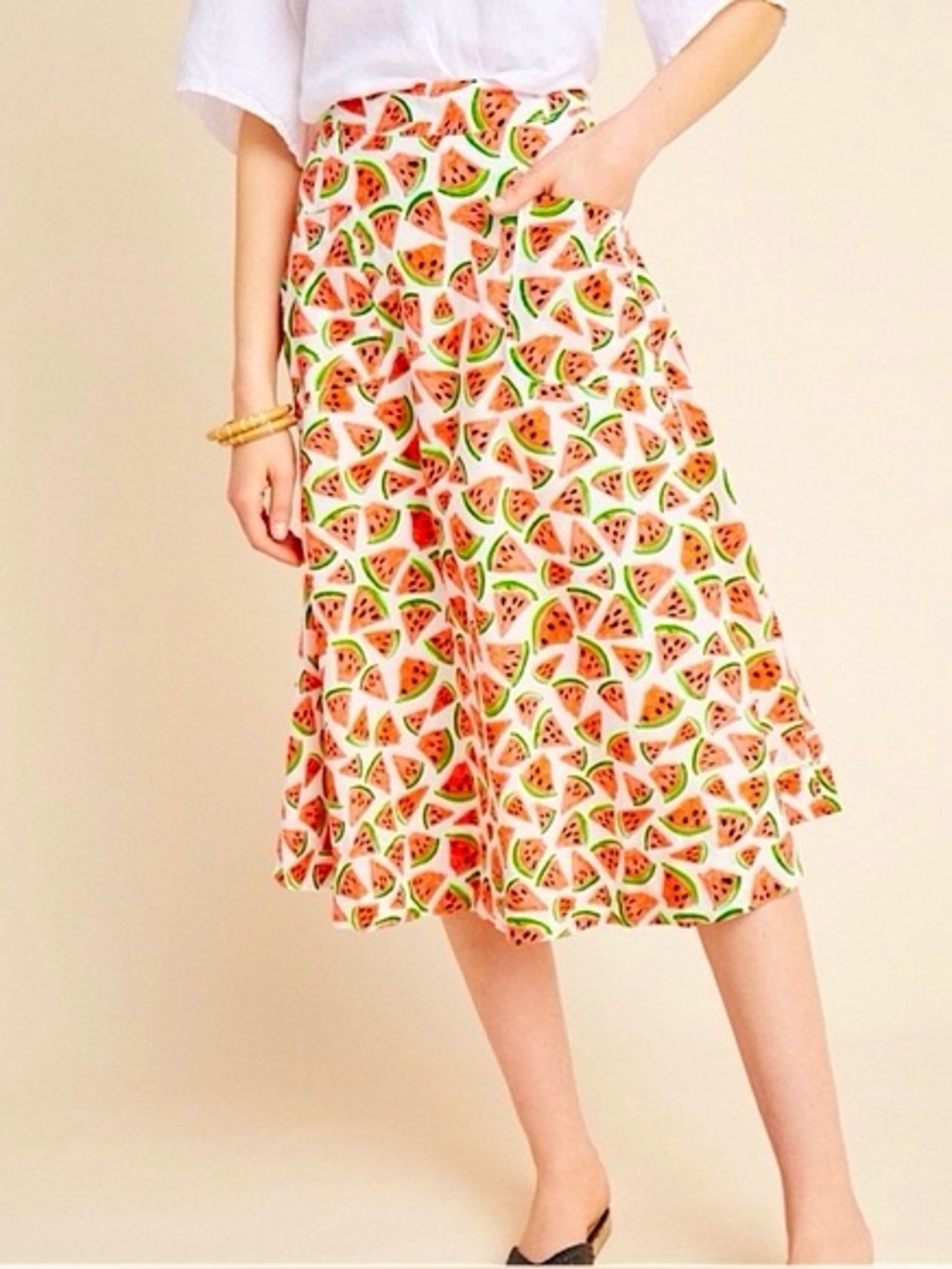 Anthropologie Watermelon Print Full Cotton Skirt